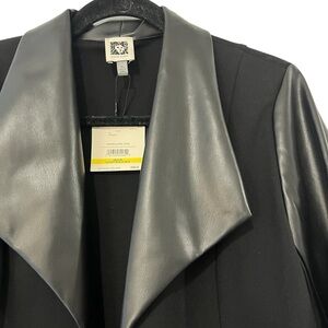 NWT Anne Klein Black Faux Leather Sleeve Blazer Jacket Size M Modern Chic $169